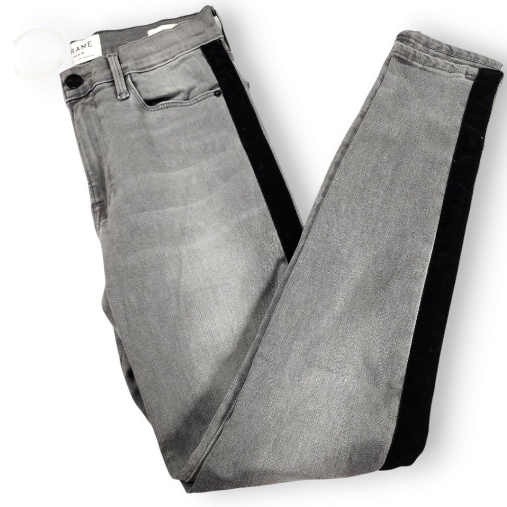 FRAME Grey Le High Skinny Velvet Tux Grimes Size 27 (28" Inseam) - Picture 3 of 17